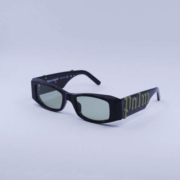 Palm Angels PERI007 ANGEL 1055 Sunglasses Black Rectangle Frame, Green Lenses - Picture 1 of 11